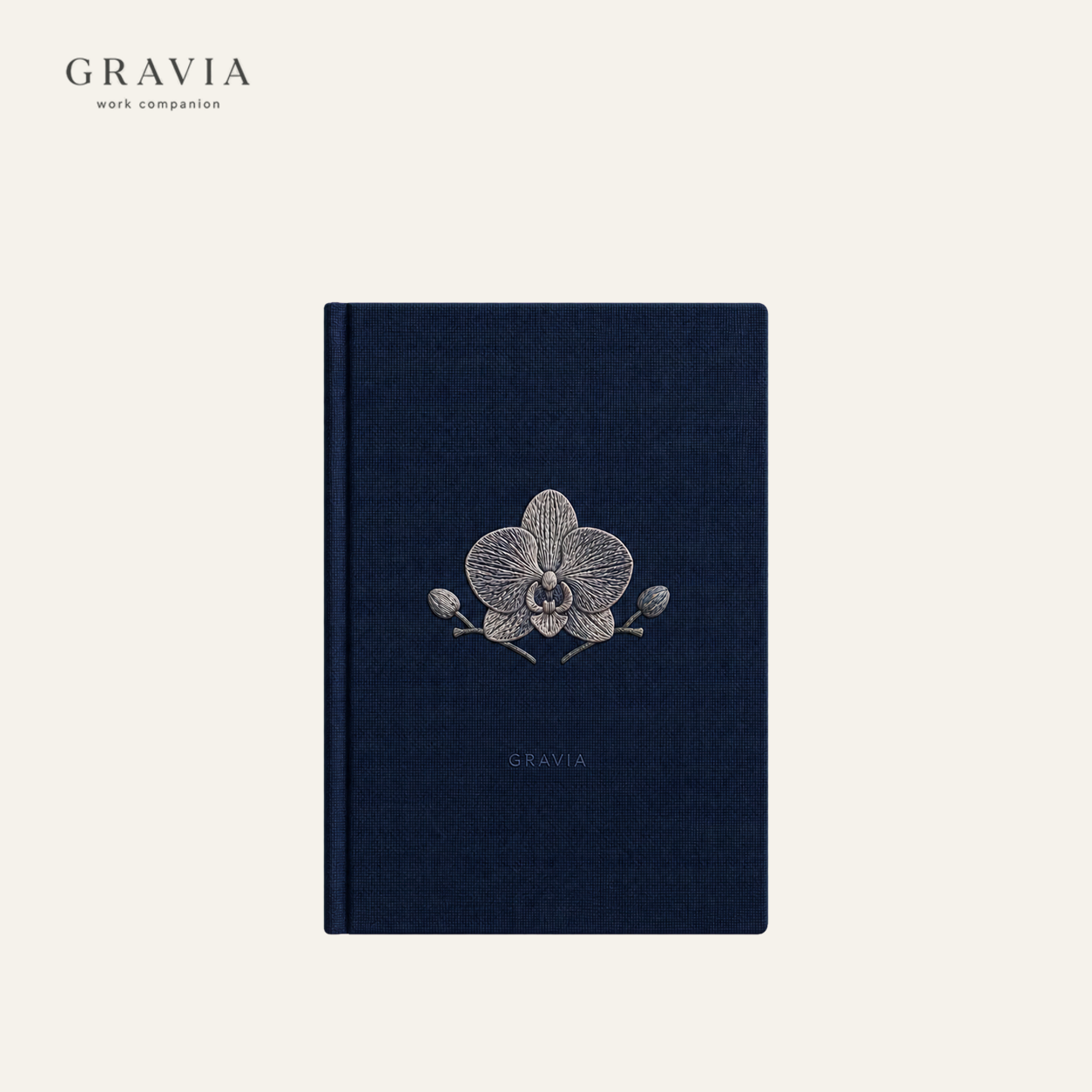 GRAVIA Orchid Embroidered Notebook in Executive Navy