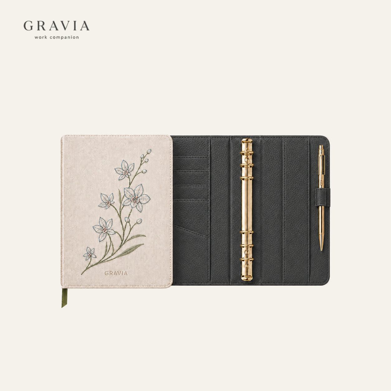 GRAVIA Orchid Line-Embroidered Ring Planner