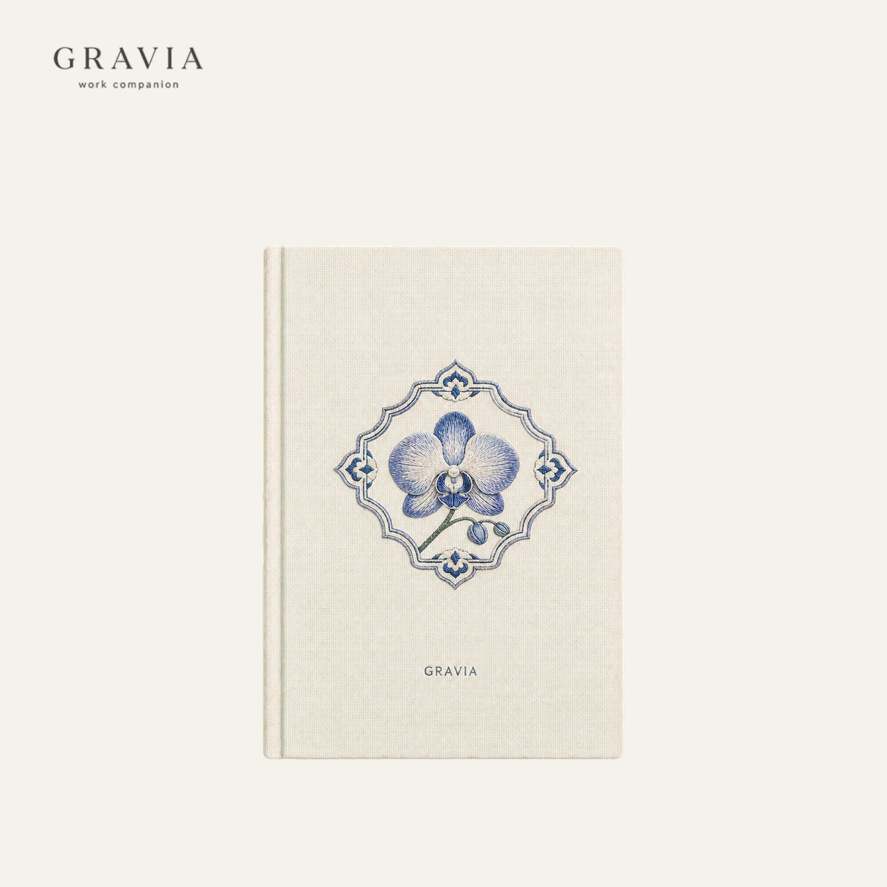 GRAVIA Orchid Embroidered Notebook in Nanyang Blue Porcelain