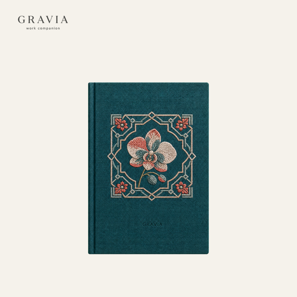 GRAVIA Orchid Embroidered Notebook in Straits Peacock Teal